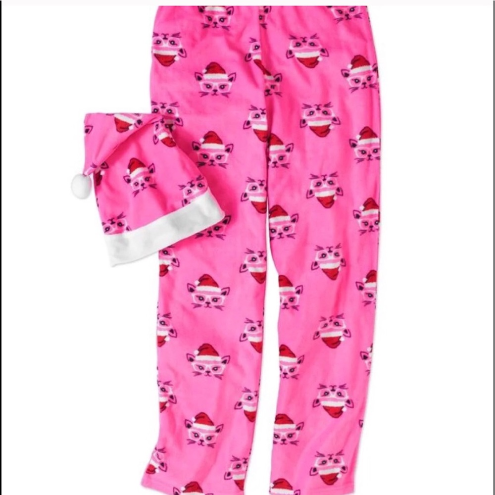 🆕PINK KITTY PJ PANTS WITH MATCHING NIGHT HAT